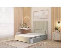 Somnior Alexas Divan 2 Draw Bed Base with Floor Standing Headboard Linen Fabric in Beige | Size: Small Single