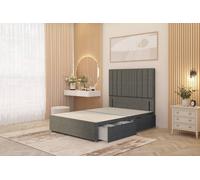 Somnior Alexas Divan 2 Draw Bed Base With Floor Standing Headboard Linen Fabric In Mid Grey Mid Grey