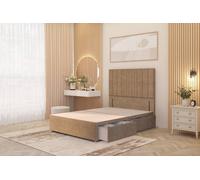 Somnior Alexas Divan 2 Draw Bed Base With Floor Standing Headboard Plush Velvet In Beige Beige