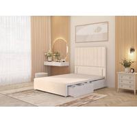 Somnior Alexas Divan 2 Draw Bed Base with Floor Standing Headboard Plush Velvet in Ivory | Size: Small Single