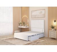 Somnior Alexas Divan 2 Draw Bed Base With Floor Standing Headboard Plush Velvet In White White