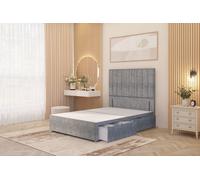Somnior Alexas Divan 2 Draw Bed Base with Floor Standing Headboard Tweed Fabric in Grey | Size: King Somnior Grey King