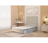 Somnior Alexas Divan 2 Draw Bed Base with Floor Standing Headboard Tweed Fabric in Natural | Size: Double Somnior Natural Double