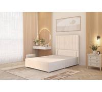 Somnior Alexas Divan Bed Base with 54" Floor Standing Headboard Plush Velvet in Ivory | Size: King
