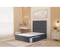Somnior Alexas Divan Divan Bed 4 Drawers with 54" Floor Headboard Plush Velvet in Charcoal | Size: Small Double