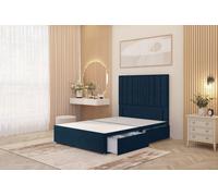 Somnior Alexas Divan Divan Bed 4 Drawers with 54" Floor Headboard Plush Velvet in Navy | Size: King Somnior Navy King