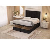 Somnior Alexas Divan Ottoman Bed With Midnight Pocket Spring Mattress And Headboard Plush Velvet In Black Black