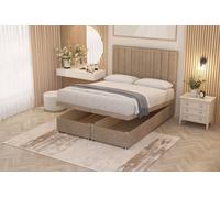 Somnior Alexas Divan Ottoman Bed with Midnight Pocket Spring Mattress & Headboard Plush Velvet in Beige | Size: Small Single Somnior Beige Small Single