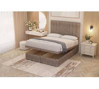 Somnior Alexas Divan Ottoman Bed with Midnight Pocket Spring Mattress & Headboard Tweed Fabric in Brown | Size: Small Double Somnior Brown Small Double