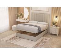 Somnior Alexas Divan Ottoman Bed with Midnight Pocket Spring Mattress & Headboard Tweed Fabric in Natural | Size: King Somnior Natural King