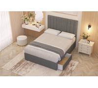 Somnior Alexas Linen Fabric Divan Bed Set 2 Drawer with Midnight Pocket Sprung Mattress & Headboard in Mid Grey | Size: Small Single