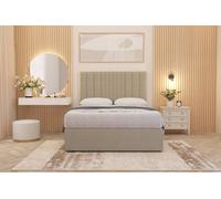 Somnior Alexas Linen Fabric Divan Bed Set With Midnight Pocket Sprung Mattress And Headboard In Beige Beige