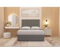 Somnior Alexas Linen Fabric Divan Bed Set With Midnight Pocket Sprung Mattress And Headboard In Mid Grey Mid Grey