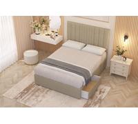 Somnior Alexas Linen Fabric Midnight Pocket Sprung Divan Storage Bed with 4 Drawers & Headboard in Beige | Size: Double Somnior Beige Double