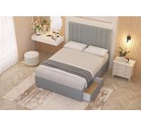 Somnior Alexas Linen Fabric Midnight Pocket Sprung Divan Storage Bed with 4 Drawers & Headboard in Light Grey | Size: Small Double