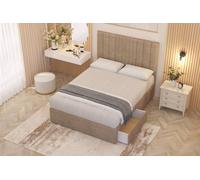 Somnior Alexas Plush Velvet 2 Drawer Divan Bed Set with Midnight Pocket Sprung Mattress & Headboard in Beige | Size: Small Double