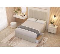 Somnior Alexas Tweed Fabric 2 Drawer Divan Bed Set with Midnight Pocket Sprung Mattress & Headboard in Natural | Size: Super King Somnior Natural Super King