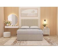 Somnior Alexas Tweed Fabric Divan Bed Set with Midnight Pocket Sprung Mattress & Headboard in Natural | Size: Small Single