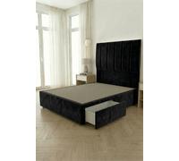 Somnior Austin 2 Drawer Divan Bed Base & 54" Floor Standing Headboard Velvet in Black | Size: Single Somnior Black Single