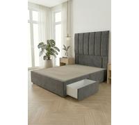 Somnior Austin 2 Drawer Divan Bed Base & 54" Floor Standing Headboard Velvet in Charcoal | Size: King Somnior Charcoal King