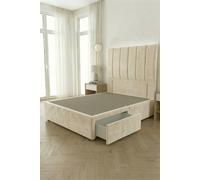 Somnior Austin 2 Drawer Divan Bed Base & 54" Floor Standing Headboard Velvet in Ivory | Size: Super King Somnior Ivory Super King