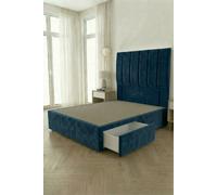 Somnior Austin 2 Drawer Divan Bed Base & 54" Floor Standing Headboard Velvet in Navy | Size: Small Double Somnior Navy Small Double