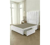 Somnior Austin 2 Drawer Divan Bed Base & 54" Floor Standing Headboard Velvet in White | Size: King Somnior White King