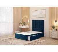 Somnior Austin 4 Drawer Divan Bed Base & 54" Floor Standing Headboard Velvet in Navy | Size: Super King