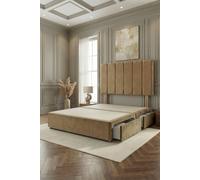 Somnior Austin Divan Bed Base with 2 Storage Drawers & Headboard Velvet in Beige | Size: King Somnior Beige King