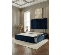Somnior Austin Divan Bed Base with 2 Storage Drawers & Headboard Velvet in Navy | Size: Double Somnior Navy Double