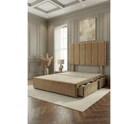 Somnior Austin Divan Bed With 2 Storage Drawers And Headboard Velvet In Beige Beige