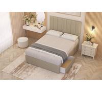 Somnior Austin Linen Fabric Divan Bed Set 2 Drawers With Midnight Pocket Spring Mattress And Headboard In Beige Beige