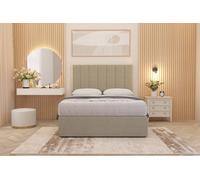 Somnior Austin Linen Fabric Divan Bed Set with Midnight Pocket Spring Mattress & Headboard in Beige | Size: Single