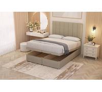 Somnior Austin Linen Fabric End Opening Ottoman Bed Set with Midnight Mattress in Beige | Size: Single