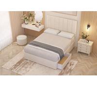 Somnior Austin Plush Velvet Divan Bed Set 2 Drawers with Midnight Pocket Spring Mattress & Headboard in Ivory | Size: Small Double Somnior Ivory Small Double