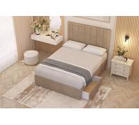 Somnior Austin Plush Velvet Divan Bed Set 2 Drawers with Midnight Pocket Spring Mattress & Headboard in Beige | Size: King