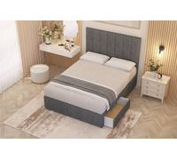 Somnior Austin Plush Velvet Divan Bed Set 2 Drawers with Midnight Pocket Spring Mattress & Headboard in Silver | Size: King