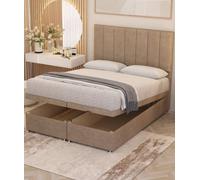 Somnior Austin Plush Velvet End Opening Ottoman Bed Set with Midnight Mattress in Beige | Size: Super King