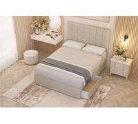 Somnior Austin Tweed Fabric Divan Bed Set 2 Drawers with Midnight Pocket Spring Mattress & Headboard in Natural | Size: Single