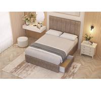 Somnior Austin Tweed Fabric Midnight Pocket Sprung Divan Storage Bed With 4 Drawers & Headboard In Brown Brown