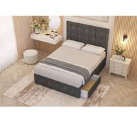 Somnior Austin Tweed Fabric Midnight Pocket Sprung Divan Storage Bed with 4 Drawers & Headboard in Charcoal | Size: Small Double