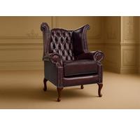 Somnior Beds Chesterfield Red Leather Wingback Chair Scrolled Arms Manufactured In Uk