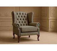 Somnior Beds Classic Chesterfield Armchair With Scrolled Arms In Chocolate Dapple Fabric - Handcrafted In Uk