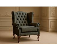 Somnior Beds Classic Chesterfield Armchair With Scrolled Arms In Mink Dapple Fabric - Handcrafted In Uk
