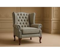Somnior Beds Classic Chesterfield Armchair With Scrolled Arms In Oatmeal Dapple Fabric - Handcrafted In Uk