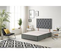 Somnior Beds Premier 2Ft6 Small Single Divan Bed Base With 30" Tufted Headboard - Plush Velvet, Charcoal