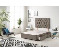 Somnior Beds Premier 2Ft6 Small Single Divan Bed Base With 30" Tufted Headboard - Tweed Fabric, Coffee - 2 Drawer