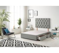 Somnior Beds Premier 2Ft6 Small Single Divan Bed Base With 30" Tufted Headboard - Tweed Fabric, Grey - 2 Drawer