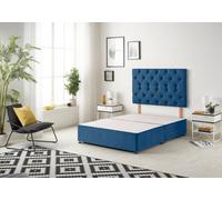 Somnior Beds Premier 3Ft Single Divan Bed Base With 30" Tufted Headboard - Plush Velvet, Navy
