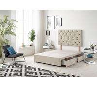 Somnior Beds Premier 3Ft Single Divan Bed Base With 30" Tufted Headboard - Tweed Fabric, - 2 Drawer